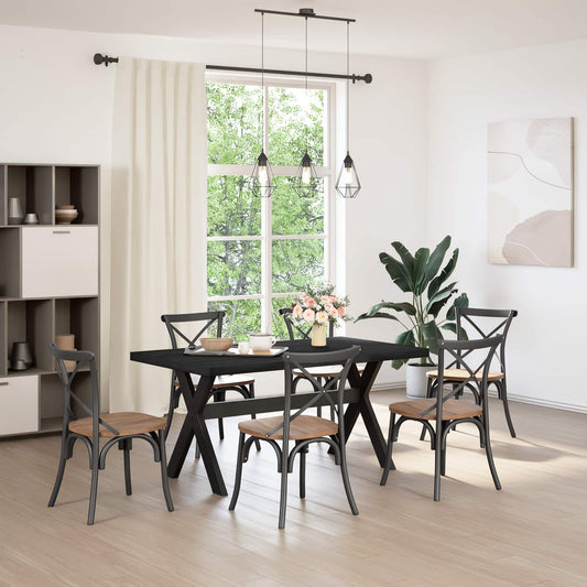 Dining Table NOAIN 160 cm Solid Pine Wood Black Rectangular