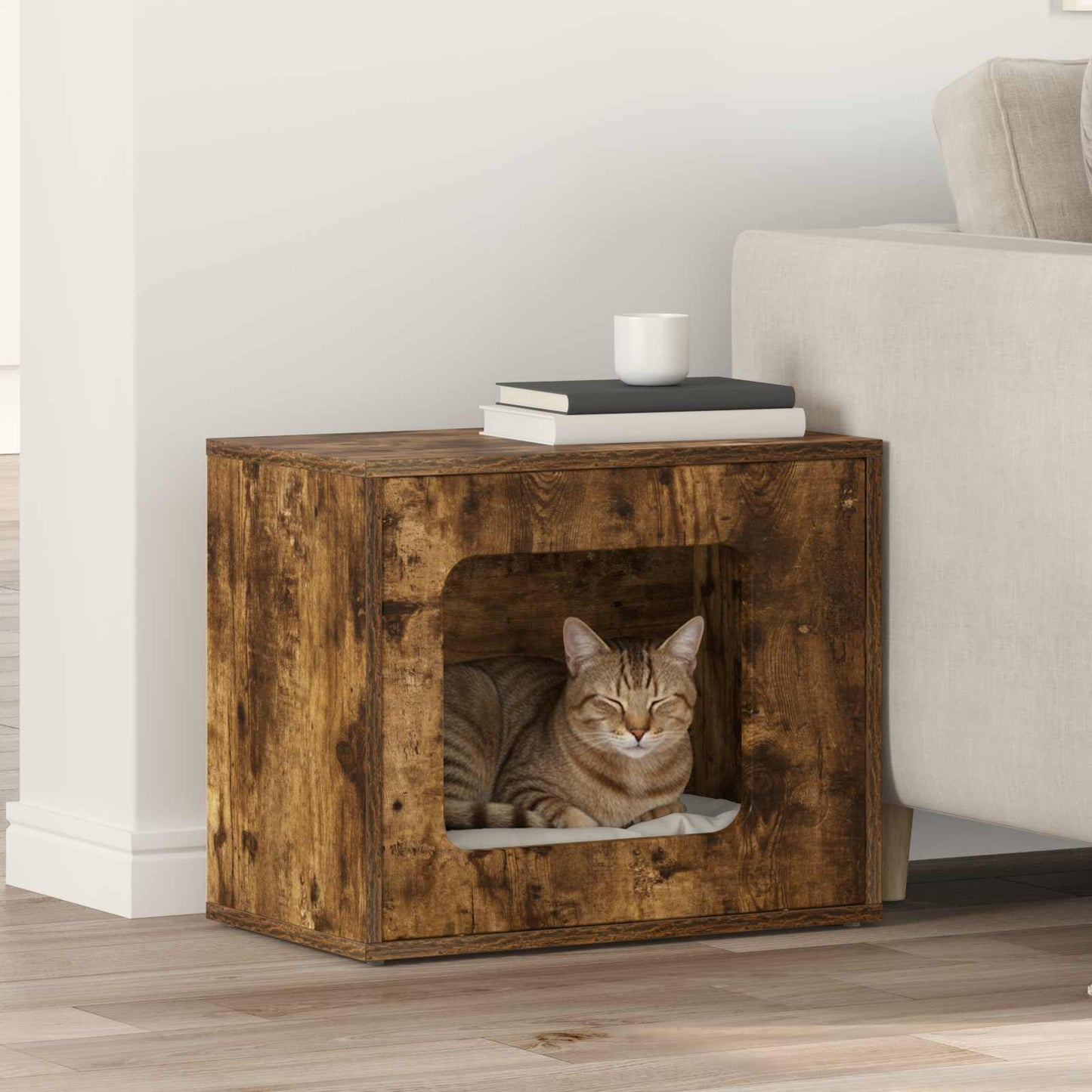 Cat House Smoked Oak 51 x 30 x 42.5 cm Engineered Wood
