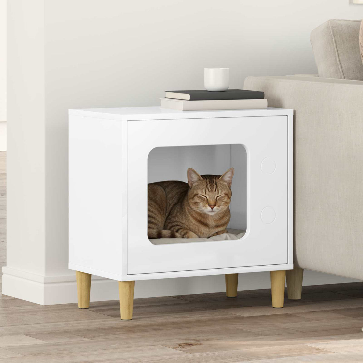 Cat House High Gloss White 51 x 30 x 52 cm Engineered Wood