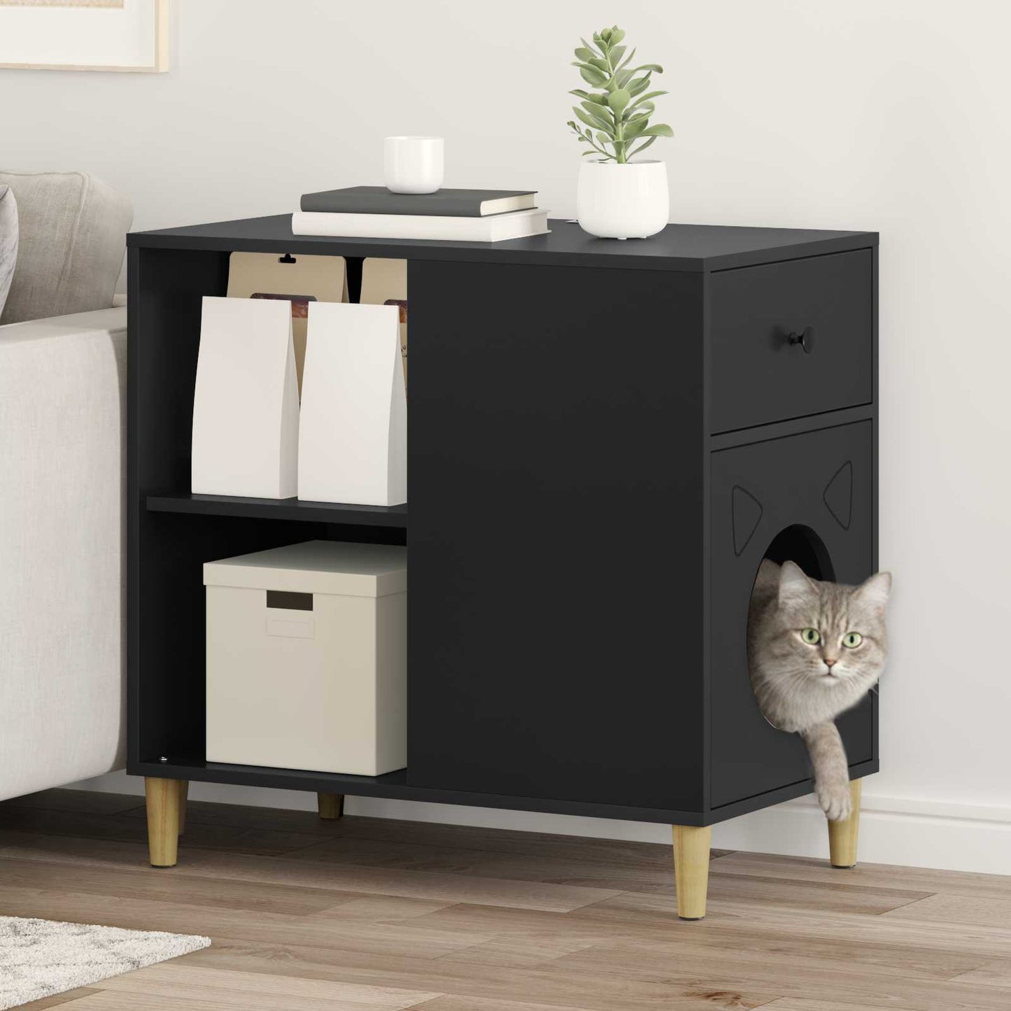 Cat House Black 72 x 42.5 x 70 cm Engineered Wood
