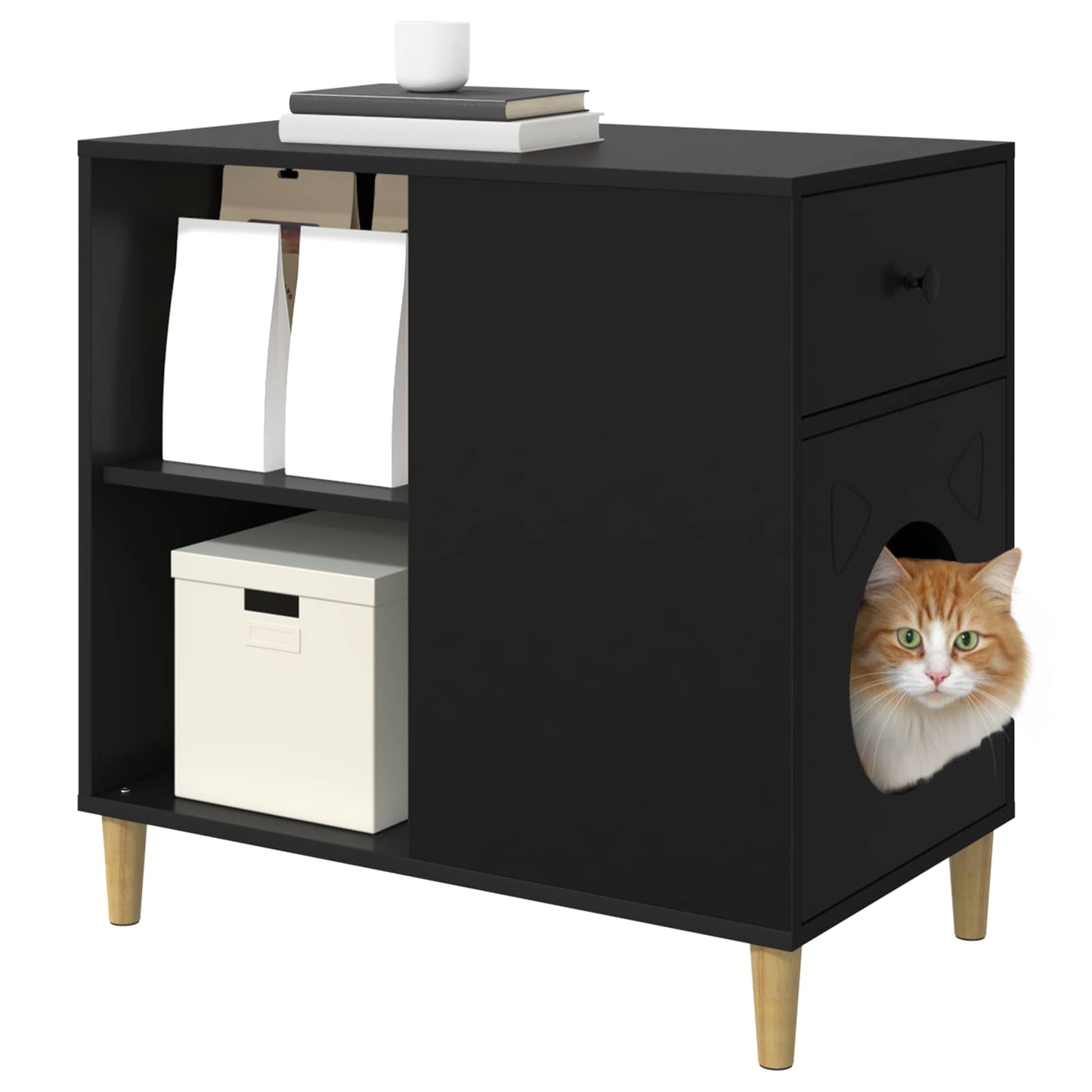Cat House Black 72 x 42.5 x 70 cm Engineered Wood