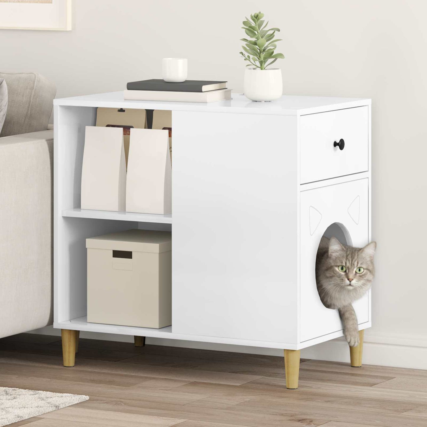 Cat House Gloss White 72 x 42.5 x 70 cm Engineered Wood