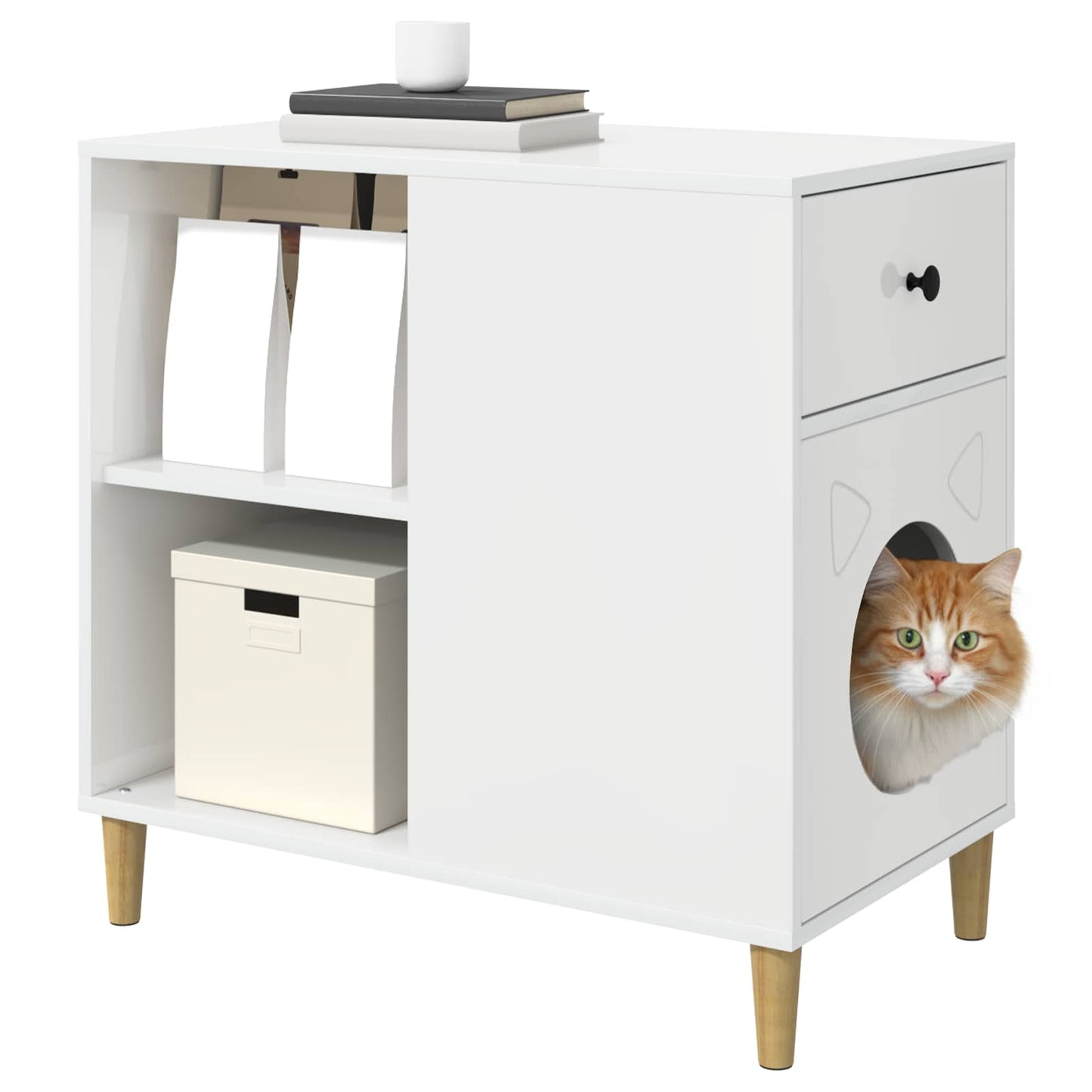 Cat House Gloss White 72 x 42.5 x 70 cm Engineered Wood