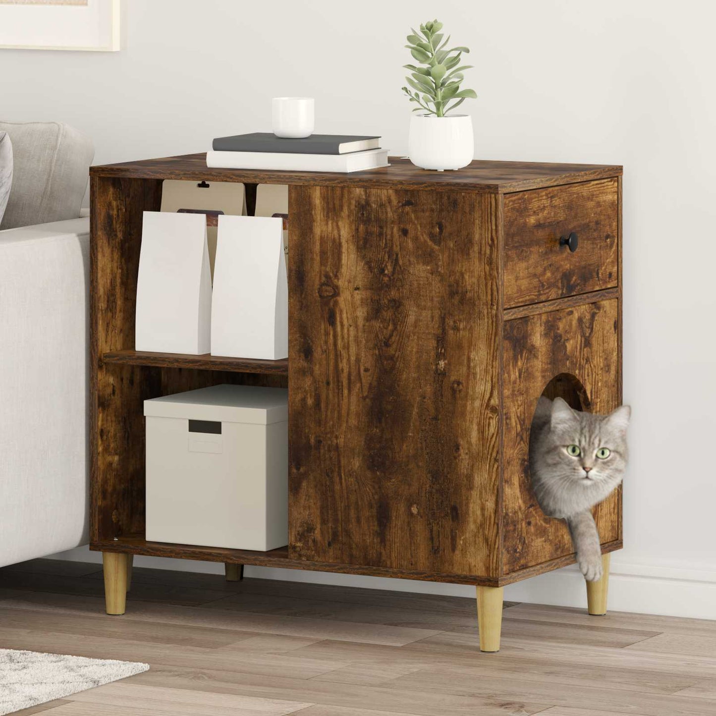 Cat House Smoked Oak 72 x 42.5 x 70 cm Engineered Wood
