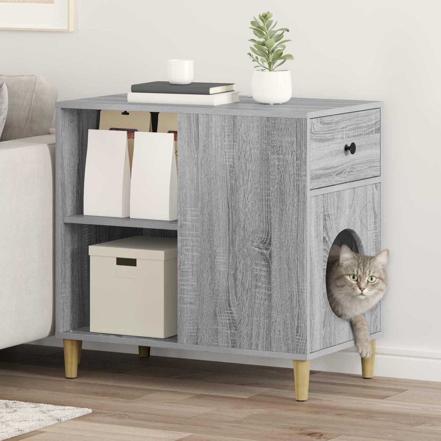 Cat House Grey Sonoma 72 x 42.5 x 70 cm Engineered Wood