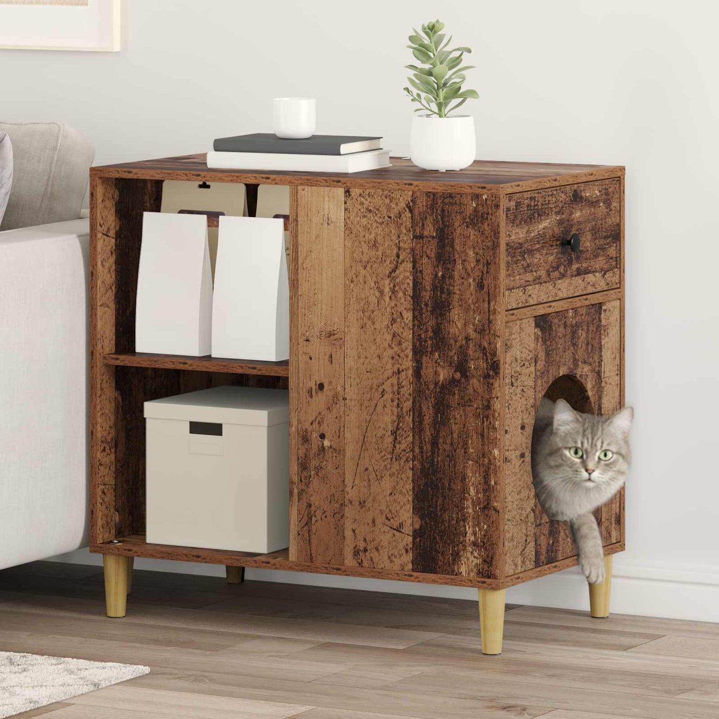 Cat House Old Wood 72 x 42.5 x 70 cm Engineered Wood