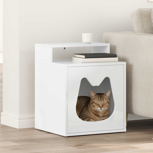 Cat House Gloss White 42.5 x 40 x 53.5 cm Engineered Wood