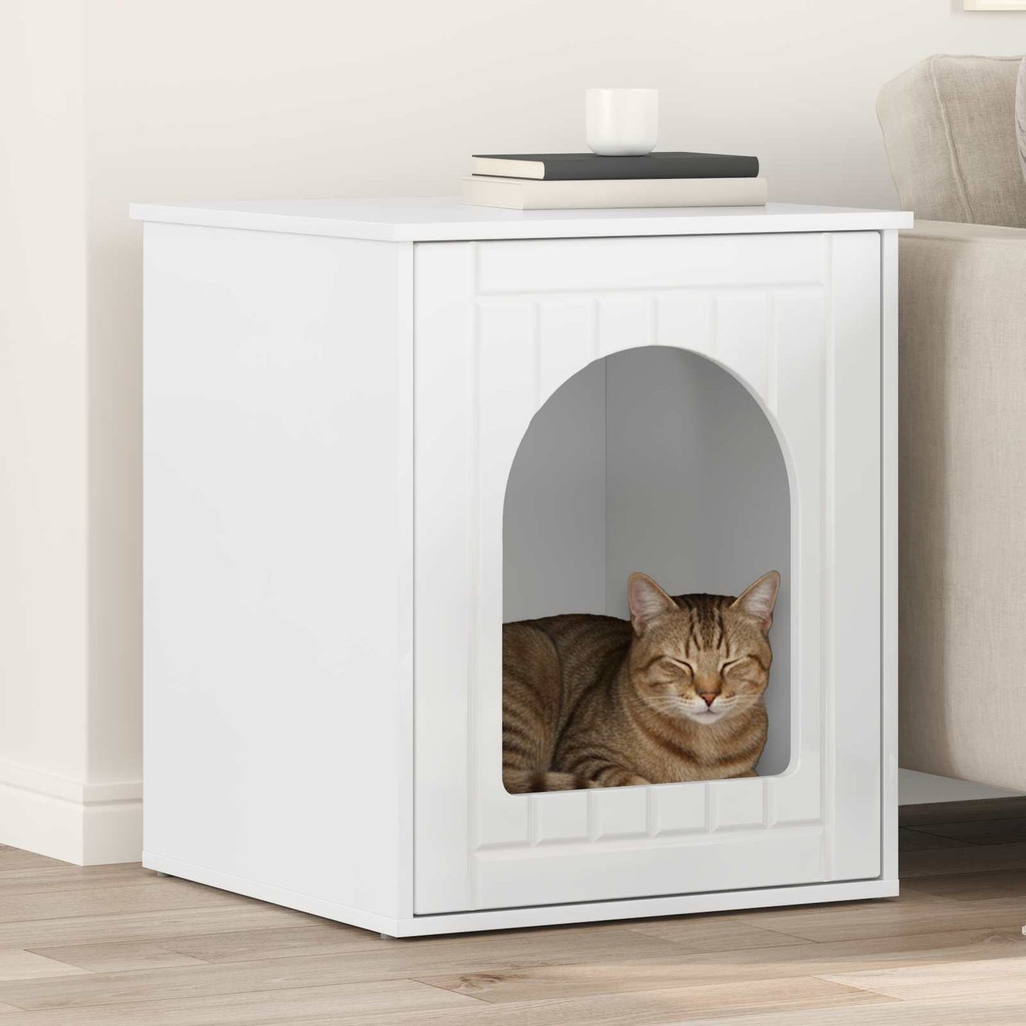 Cat House Gloss White 53 x 52 x 62 cm Engineered Wood