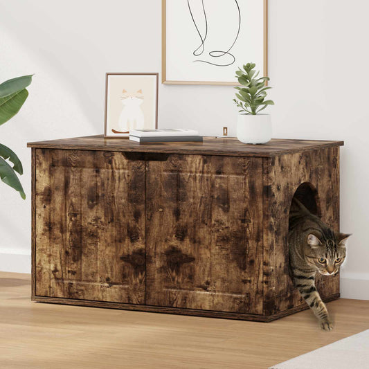Cat House Smoked Oak 85 x 55 x 50.5 cm Engineered Wood