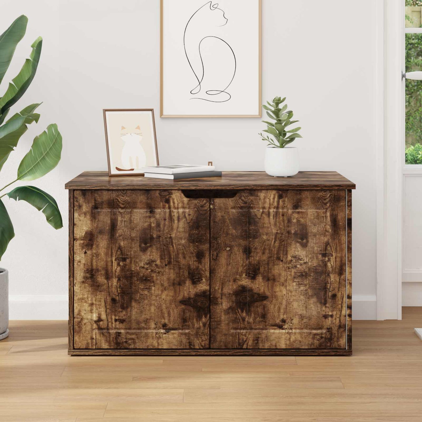 Cat House Smoked Oak 85 x 55 x 50.5 cm Engineered Wood