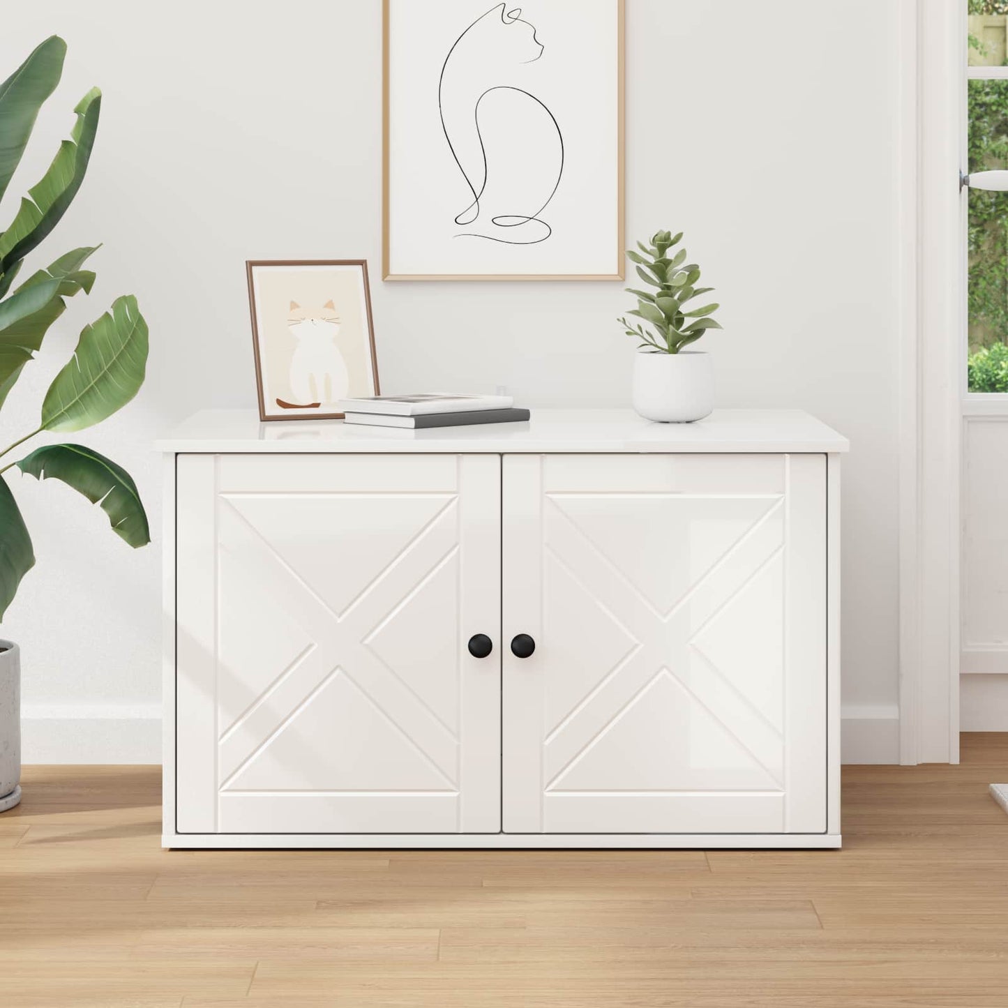 Cat House Gloss White 85 x 55 x 50 cm Engineered Wood