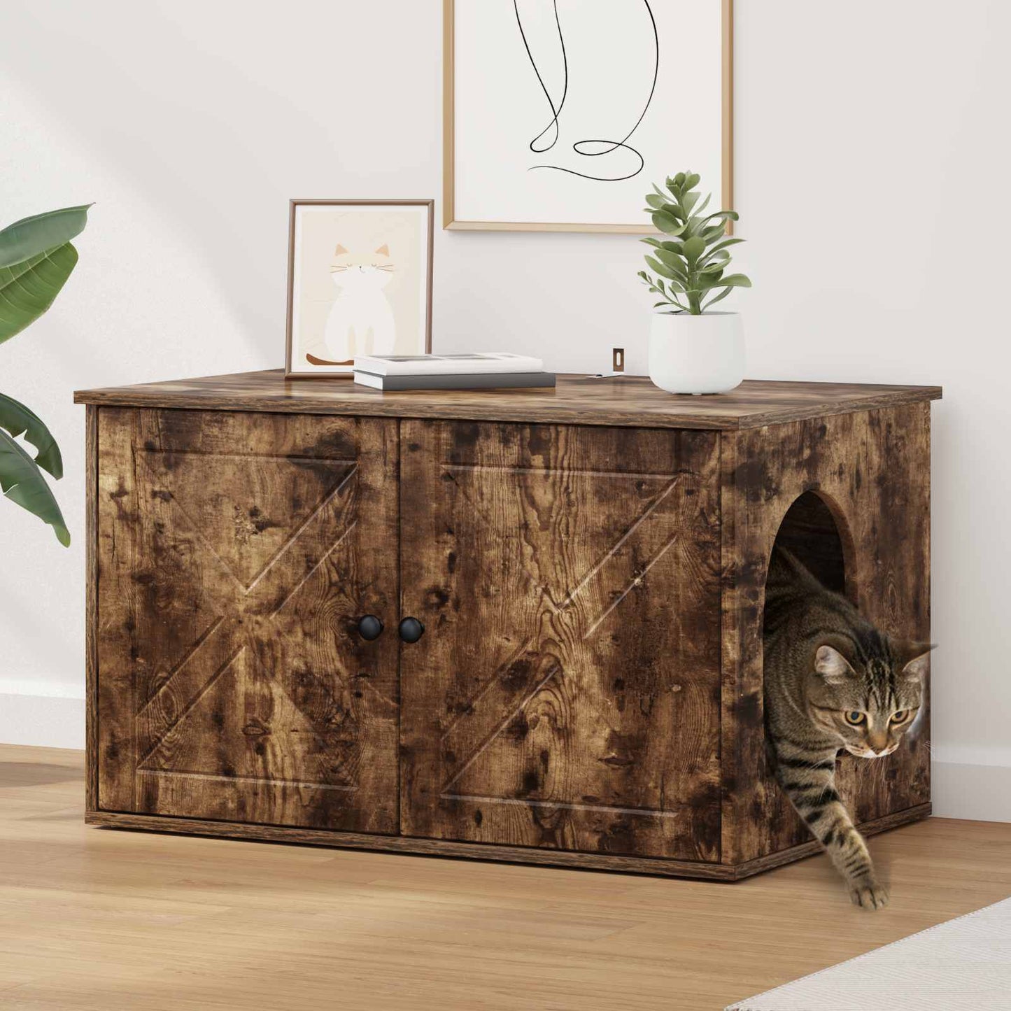 Cat House Smoked Oak 85 x 55 x 50 cm Engineered Wood