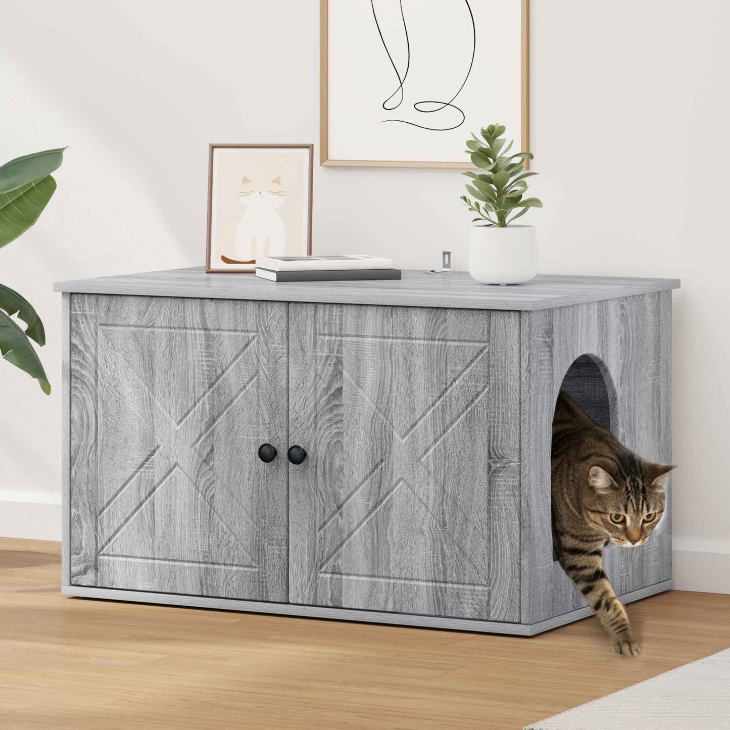 Cat House Grey Sonoma 85 x 55 x 50 cm Engineered Wood