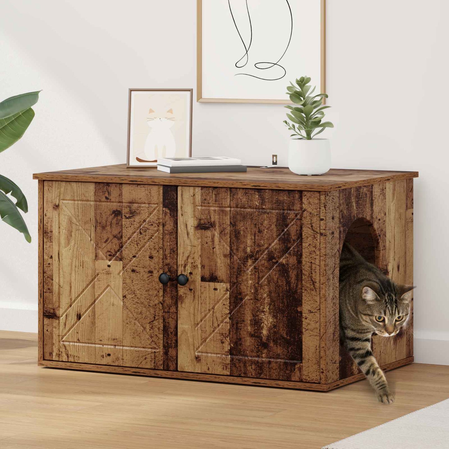 Cat House Old Wood 85 x 55 x 50 cm Engineered Wood