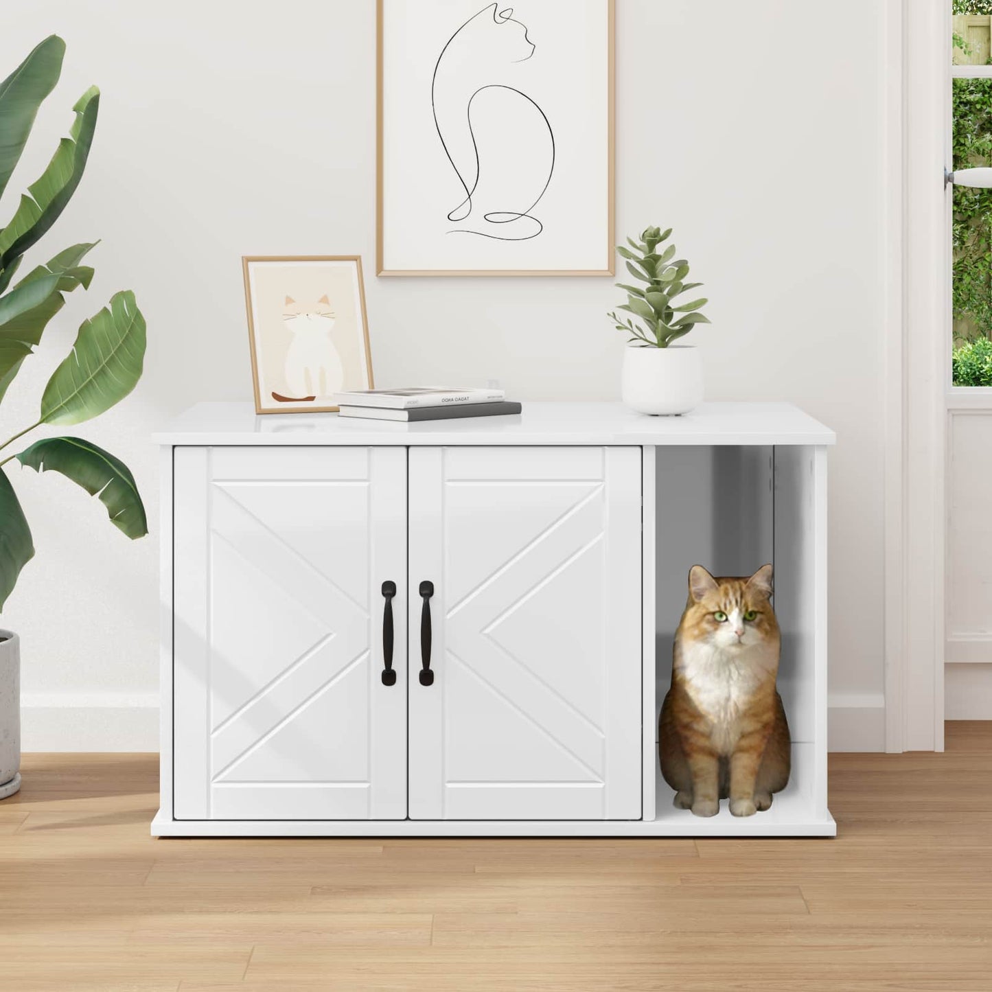 Cat House Gloss White 85 x 55 x 50.5 cm Engineered Wood