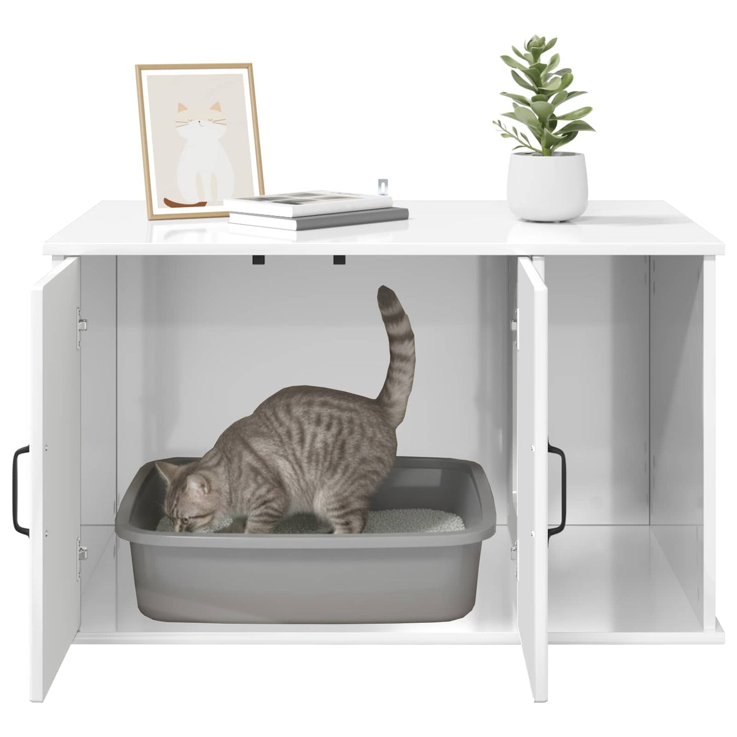 Cat House Gloss White 85 x 55 x 50.5 cm Engineered Wood