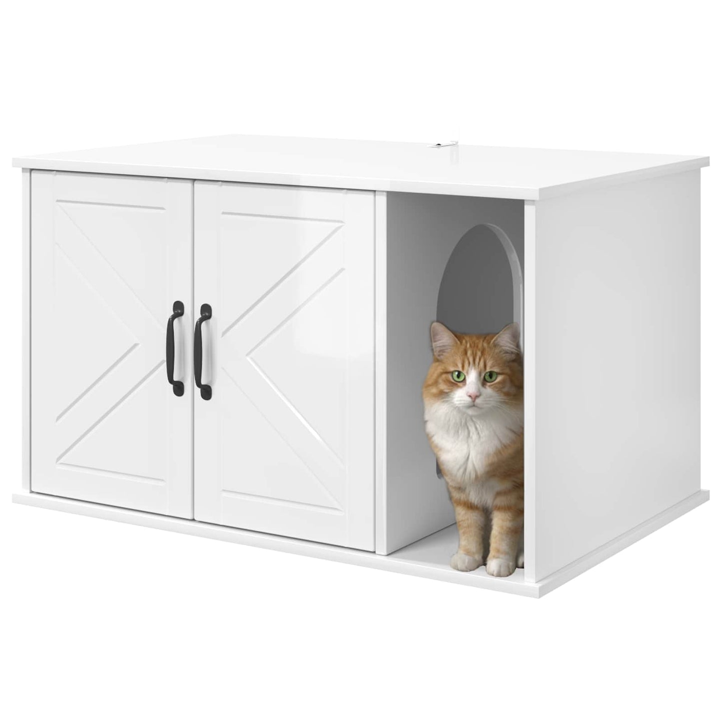 Cat House Gloss White 85 x 55 x 50.5 cm Engineered Wood