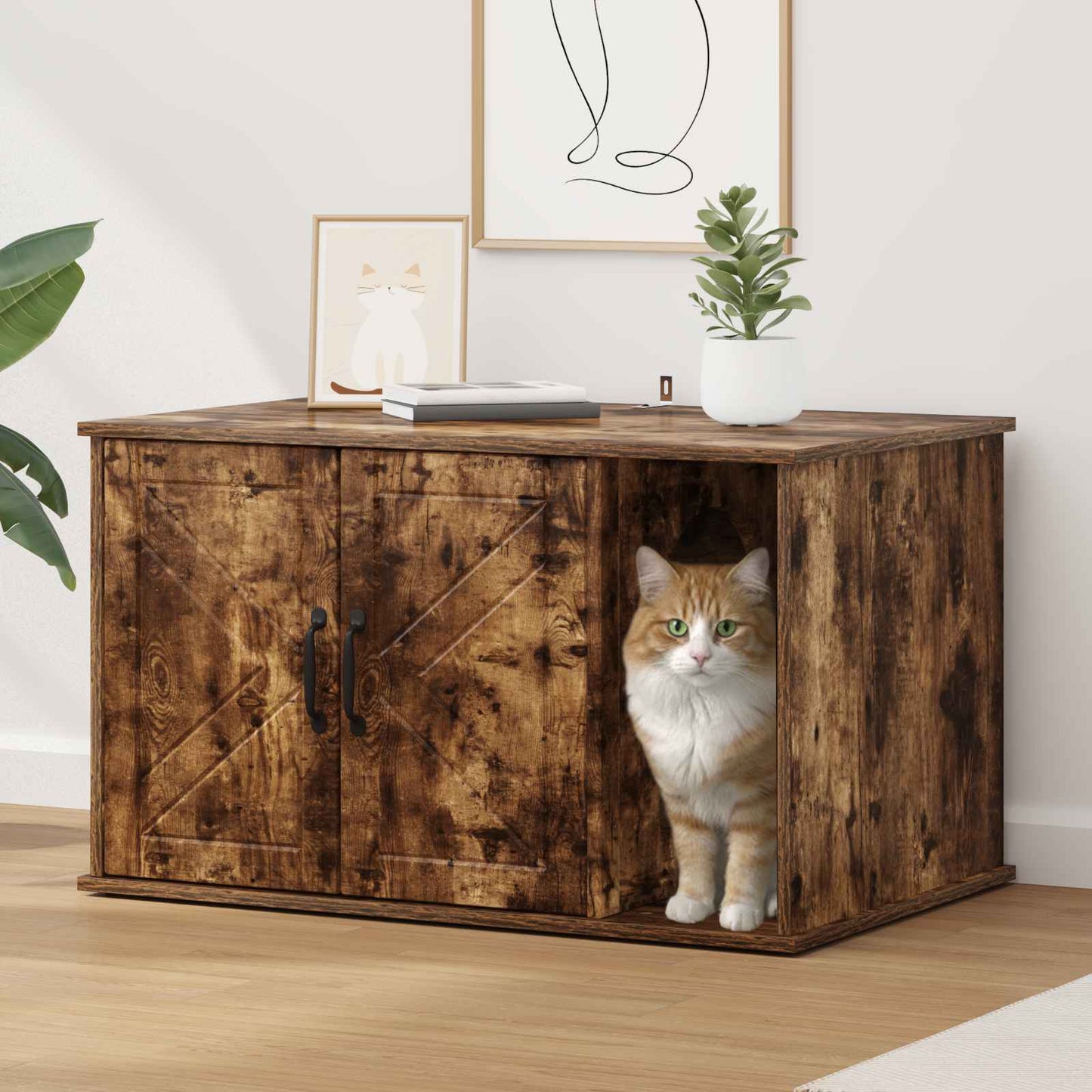Cat House Smoked Oak 85 x 55 x 50.5 cm Engineered Wood
