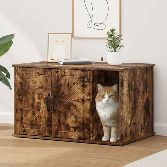 Cat House Smoked Oak 85 x 55 x 50.5 cm Engineered Wood
