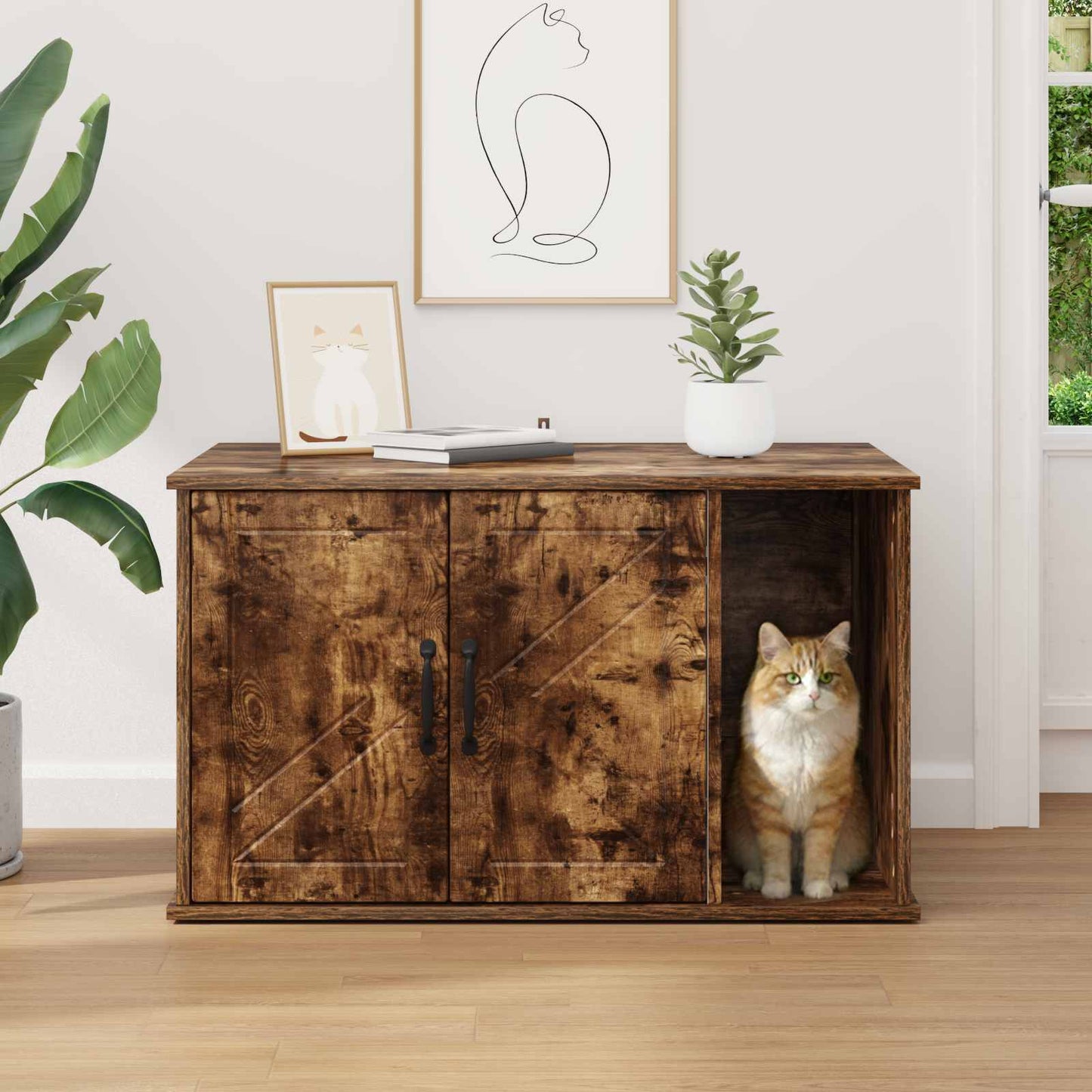 Cat House Smoked Oak 85 x 55 x 50.5 cm Engineered Wood