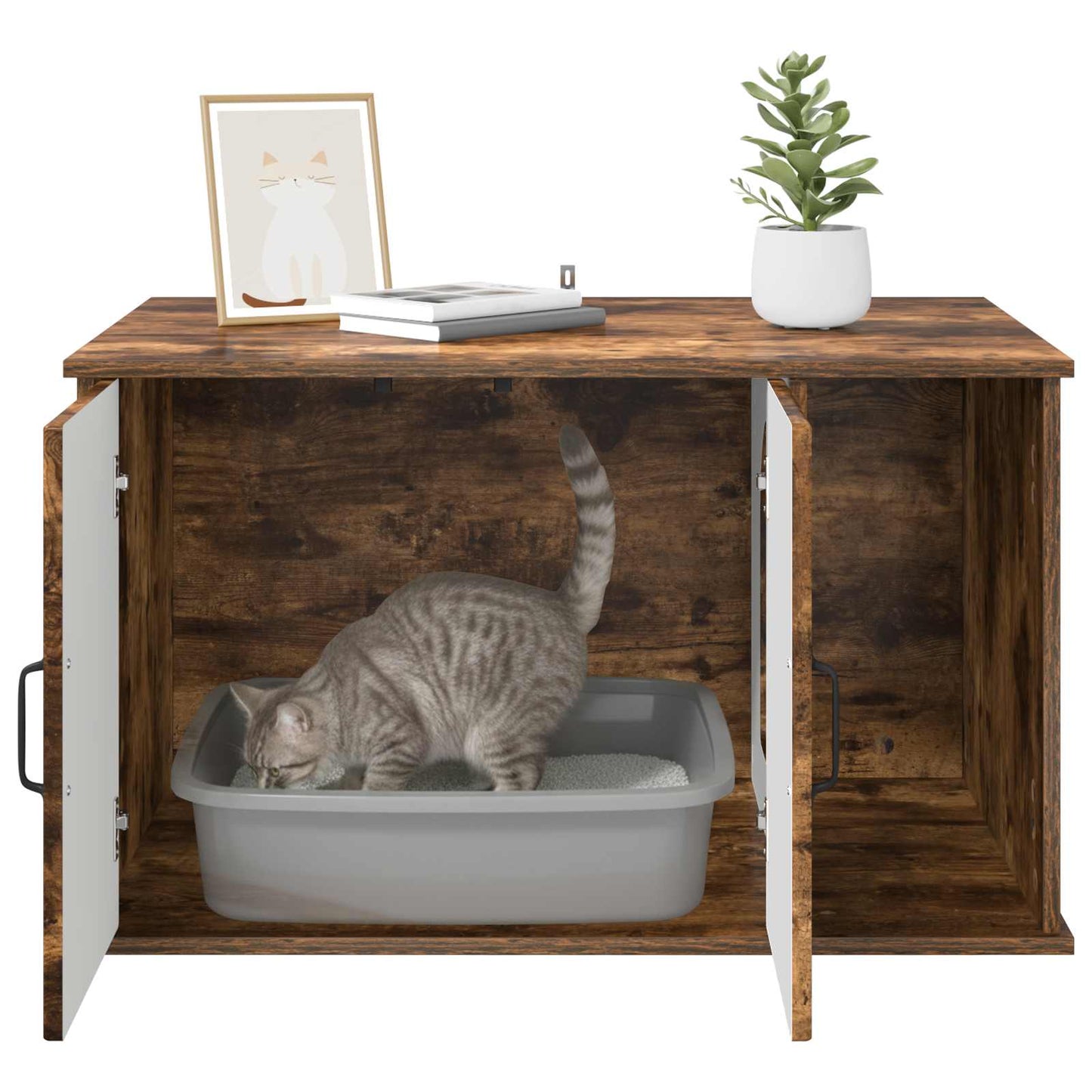 Cat House Smoked Oak 85 x 55 x 50.5 cm Engineered Wood