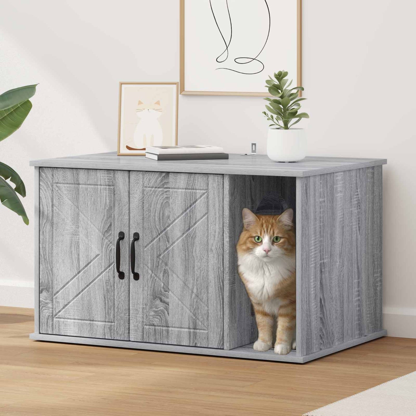 Cat House Grey Sonoma 85 x 55 x 50.5 cm Engineered Wood