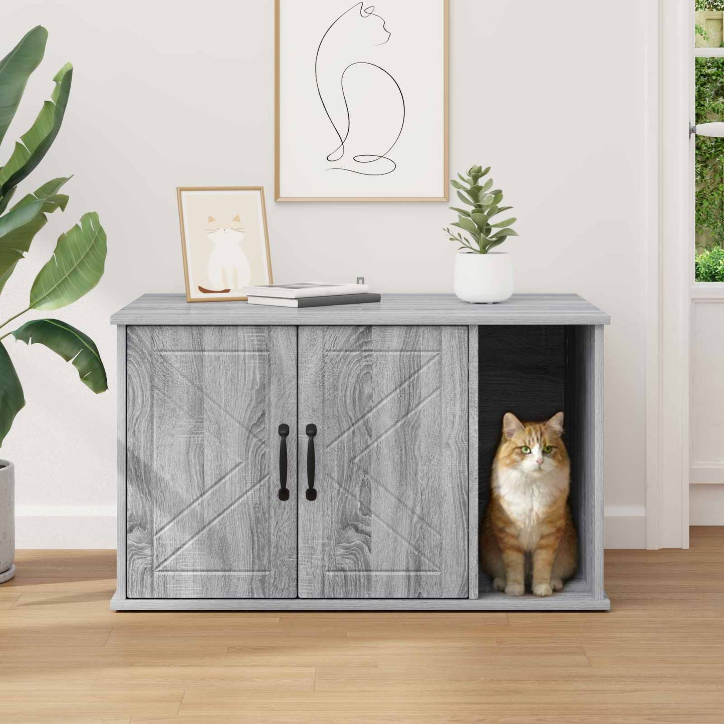 Cat House Grey Sonoma 85 x 55 x 50.5 cm Engineered Wood
