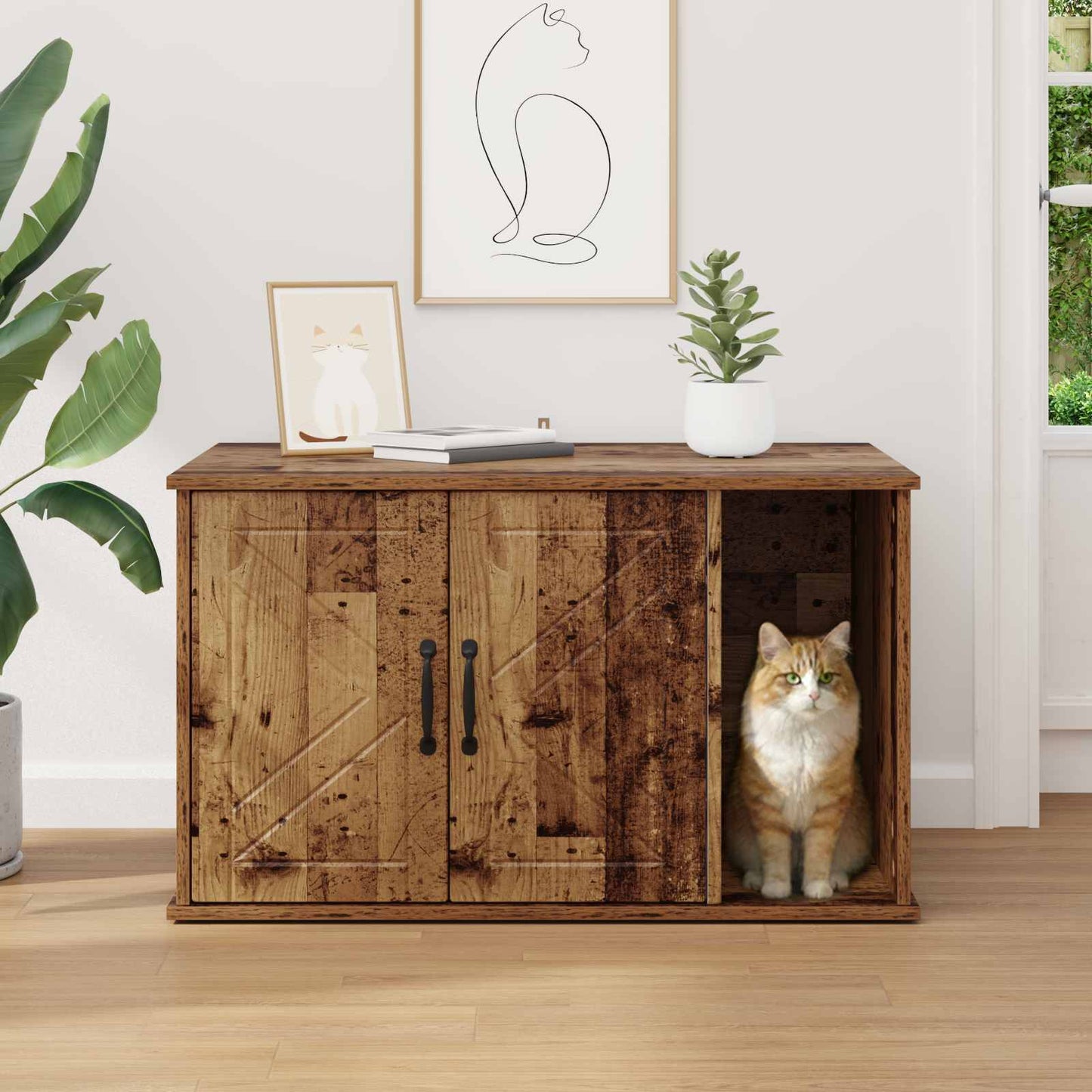 Cat House Old Wood 85 x 55 x 50 cm Engineered Wood