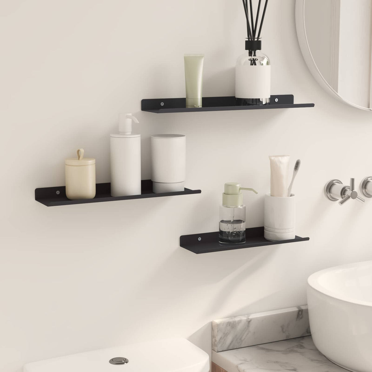 Floating Shelf 3 pcs Black 40 x 9 x 2.5 cm Steel