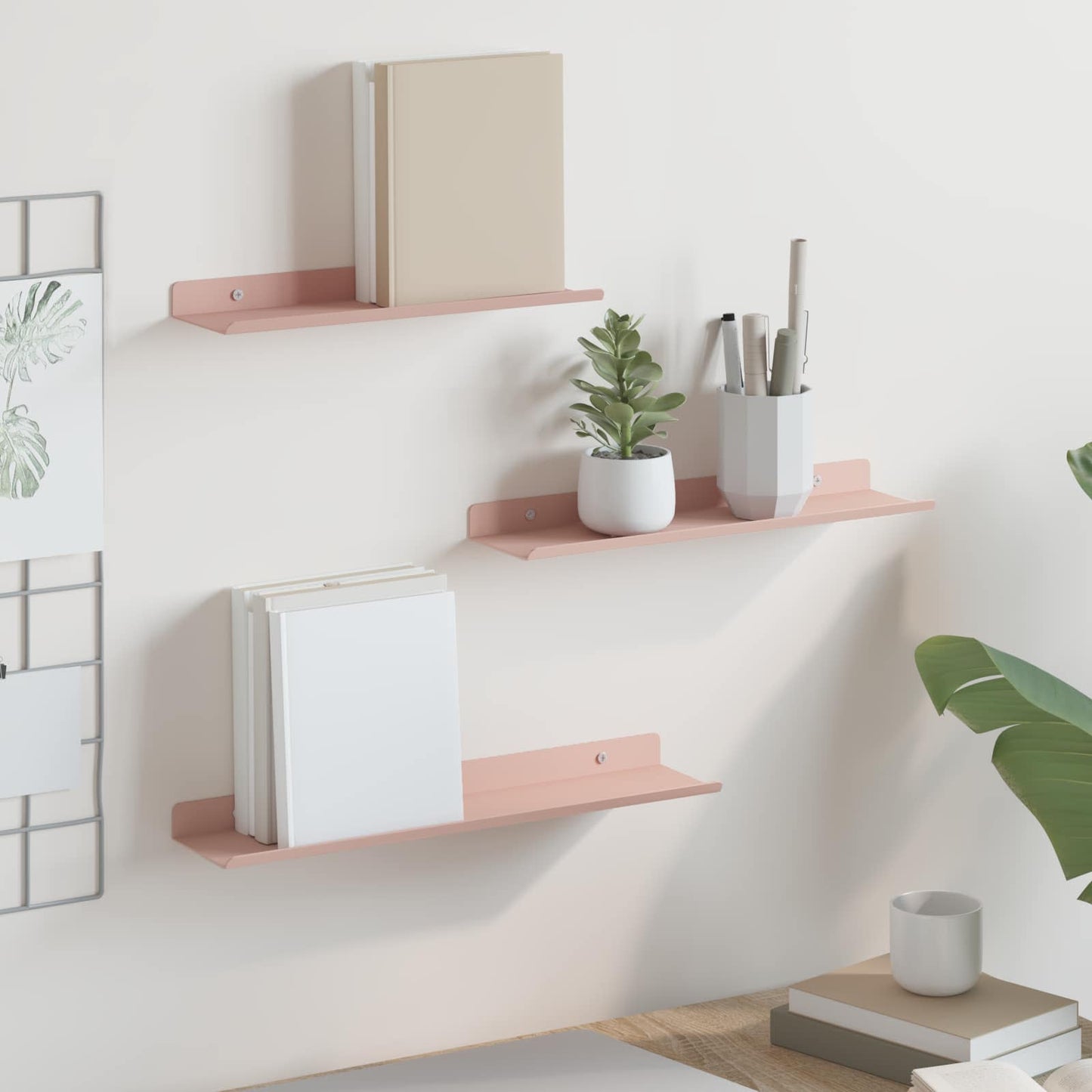 Floating Shelf Wall-mounted 3 pcs Pink 40 x 9 x 2.5 cm Steel
