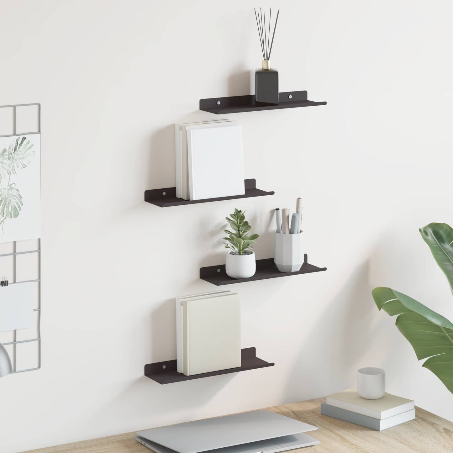 Floating Shelf 4 pcs Black 30 x 9 x 2.5 cm Steel