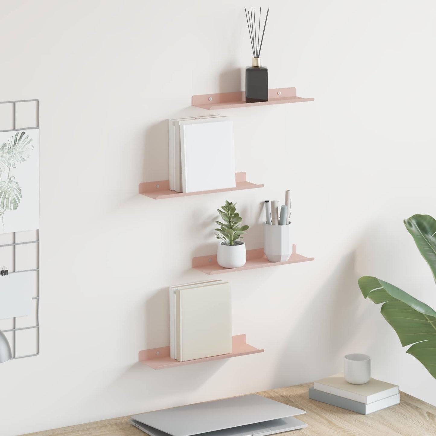 Floating Shelf Wall-Mounted 4 pcs Pink 30 x 9 x 2.5 cm Steel