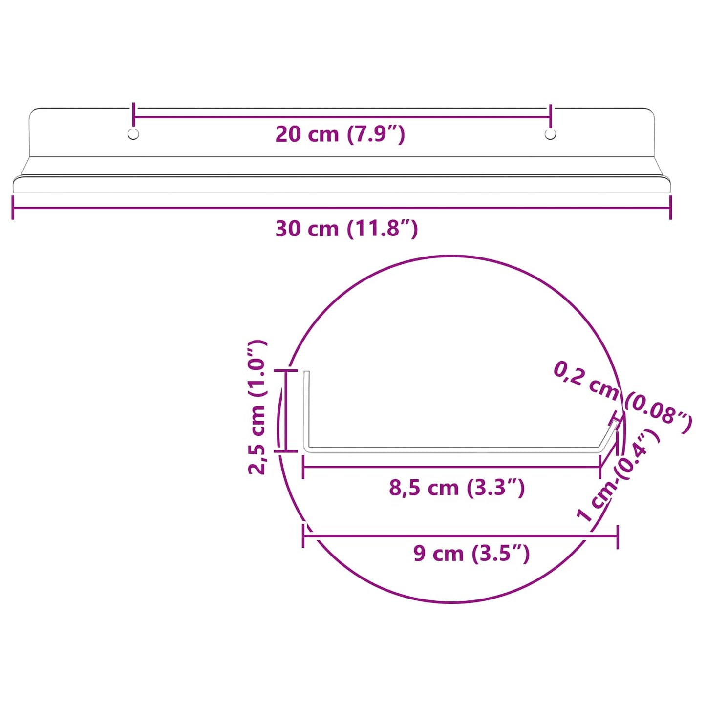 Floating Shelf 2 pcs Anthracite 30 x 9 x 2.5 cm Steel