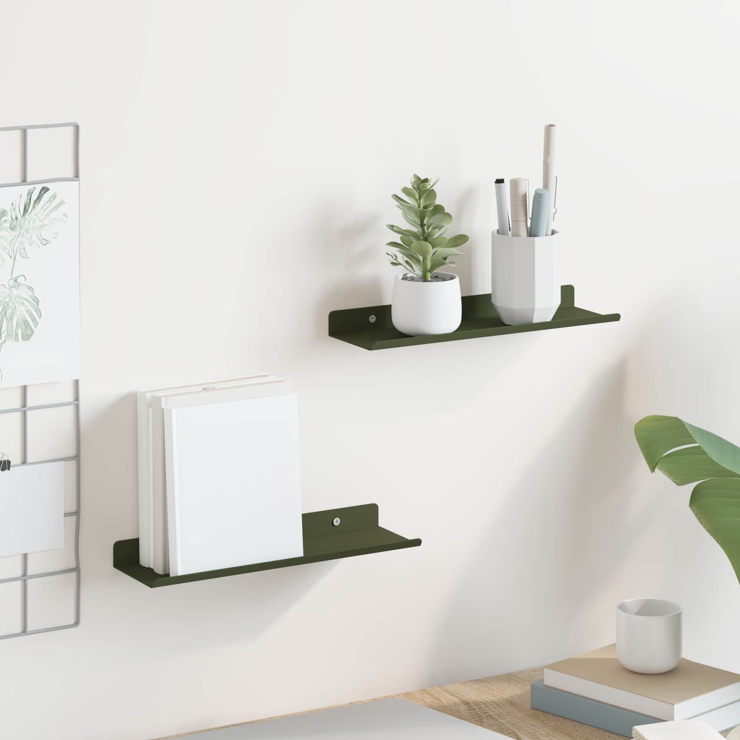 Floating Shelf 2 pcs Olive Green 30 x 9 x 2.5 cm Steel