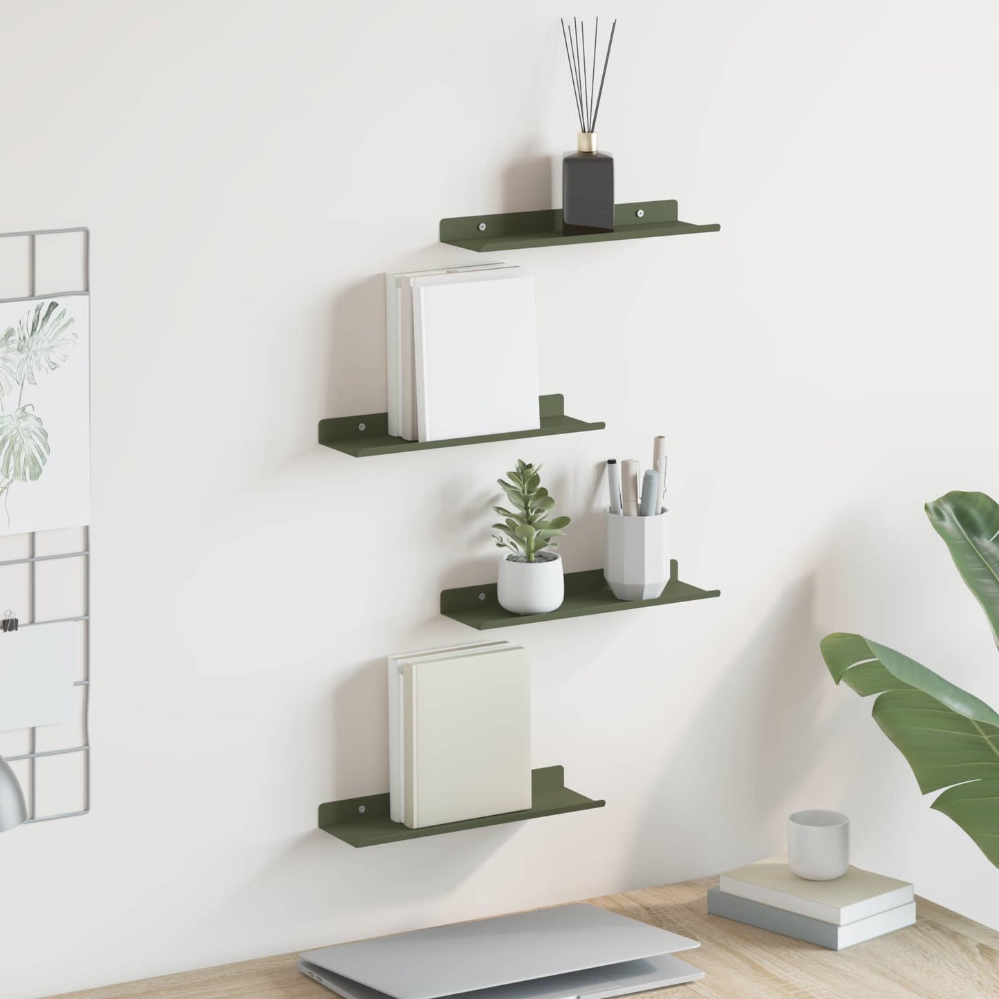 Floating Shelf 4 pcs Olive Green 30 x 9 x 2.5 cm Steel