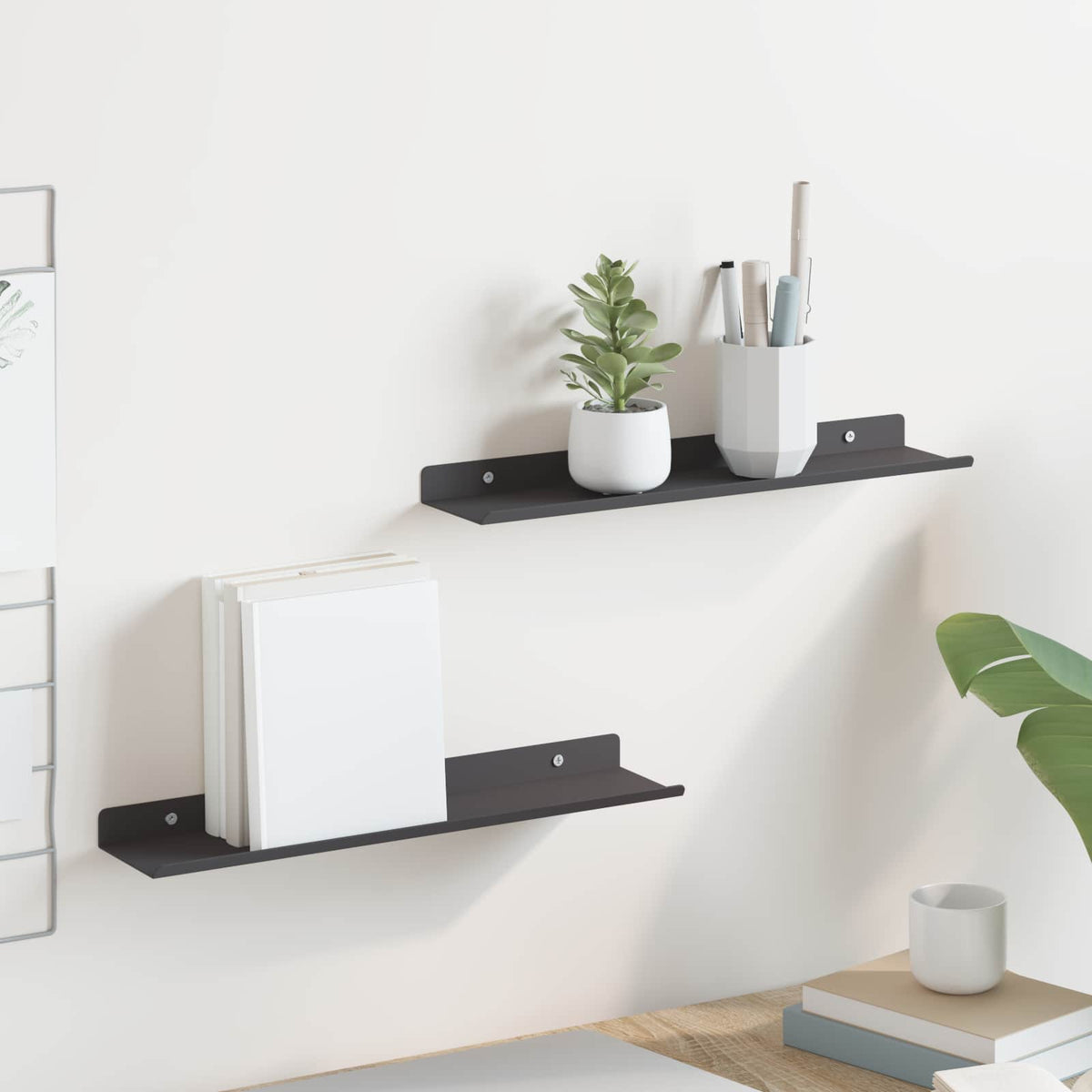 Floating Shelf 2 pcs Black 40 x 9 x 2.5 cm Steel