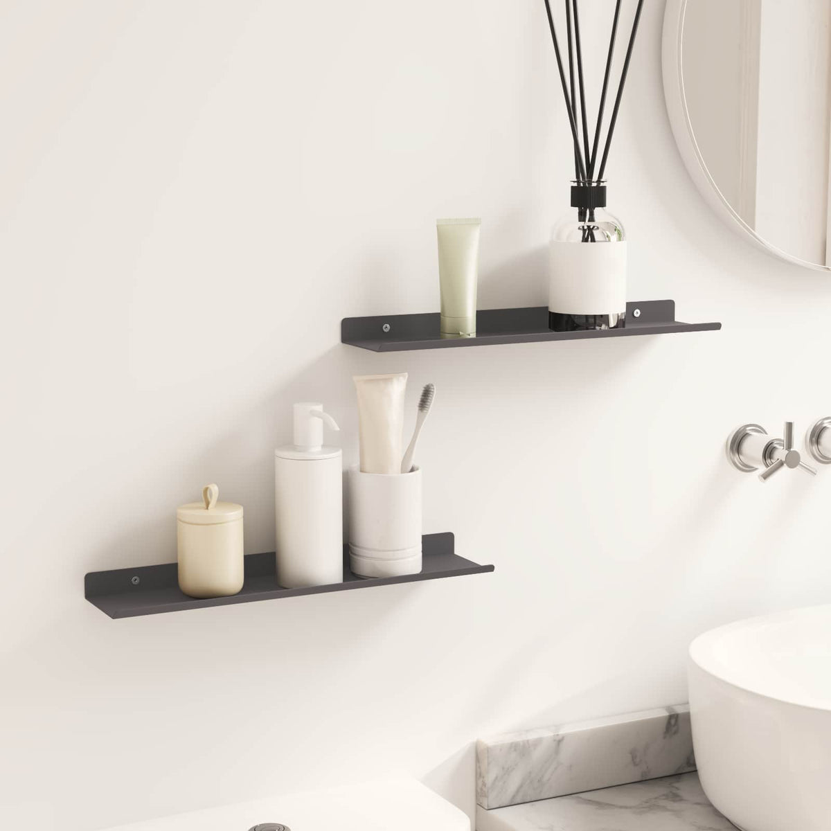 Floating Shelf 2 pcs Black 40 x 9 x 2.5 cm Steel