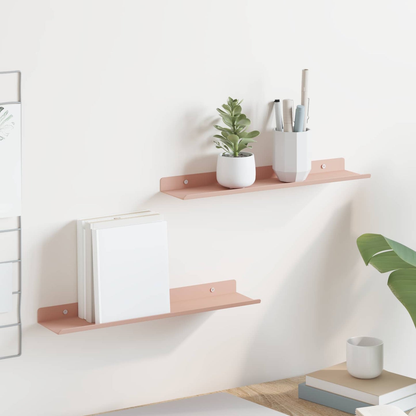 Floating Shelf Wall-mounted 2 pcs Pink 40 x 8.5 x 2.5 cm Steel
