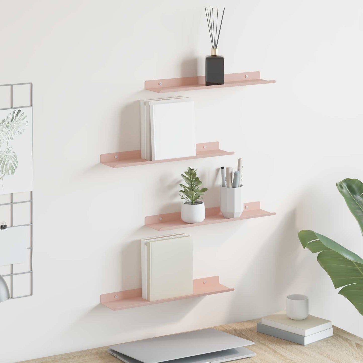 Floating Shelf Wall-mounted 4 pcs Pink 40 x 8.5 x 2.5 cm Steel