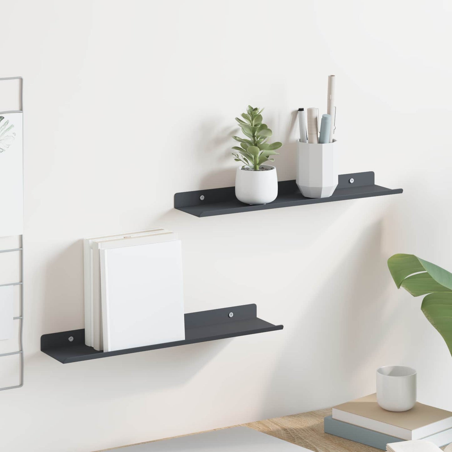 Floating Shelf 2 pcs Anthracite 40 x 8.5 x 2.5 cm Steel