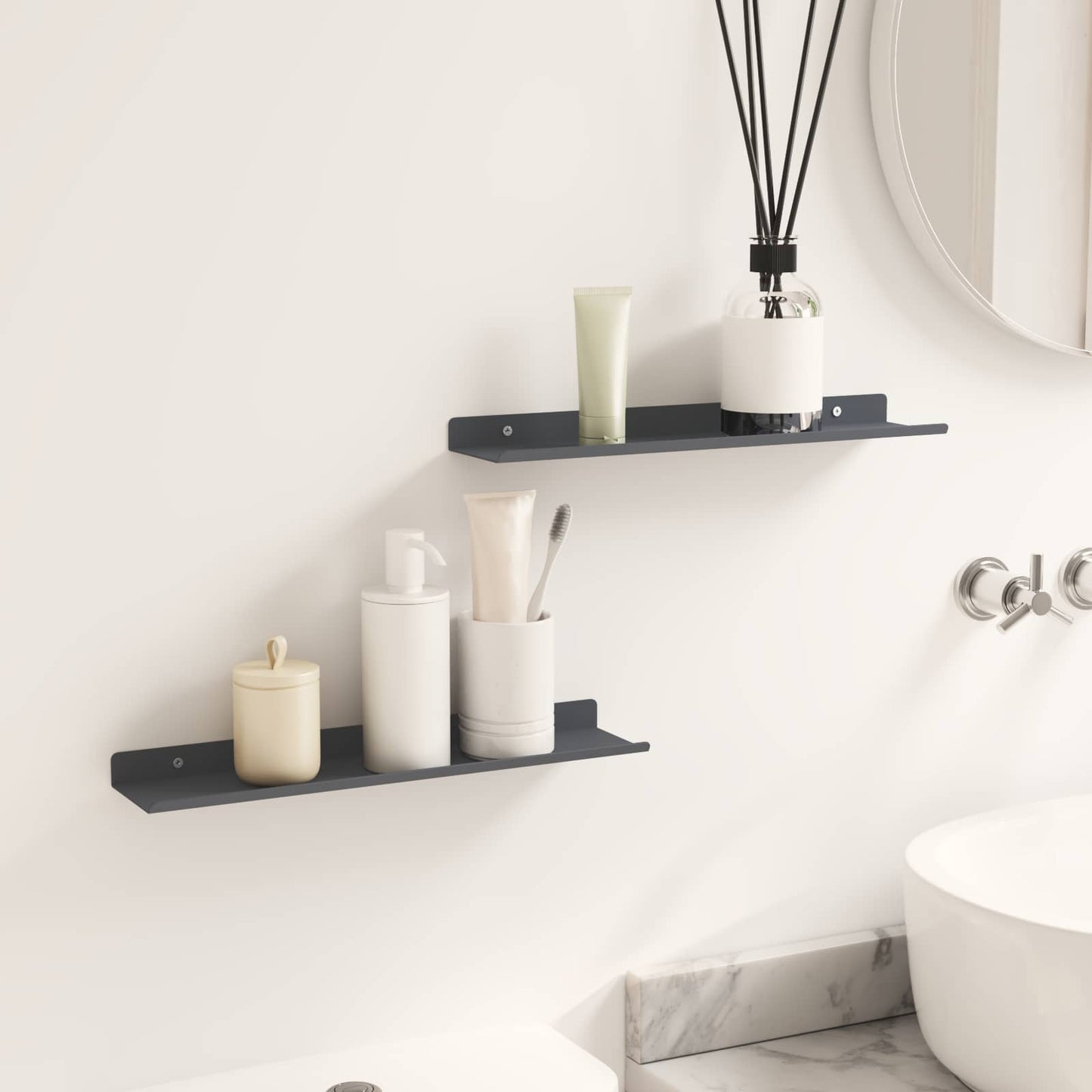 Floating Shelf 2 pcs Anthracite 40 x 8.5 x 2.5 cm Steel