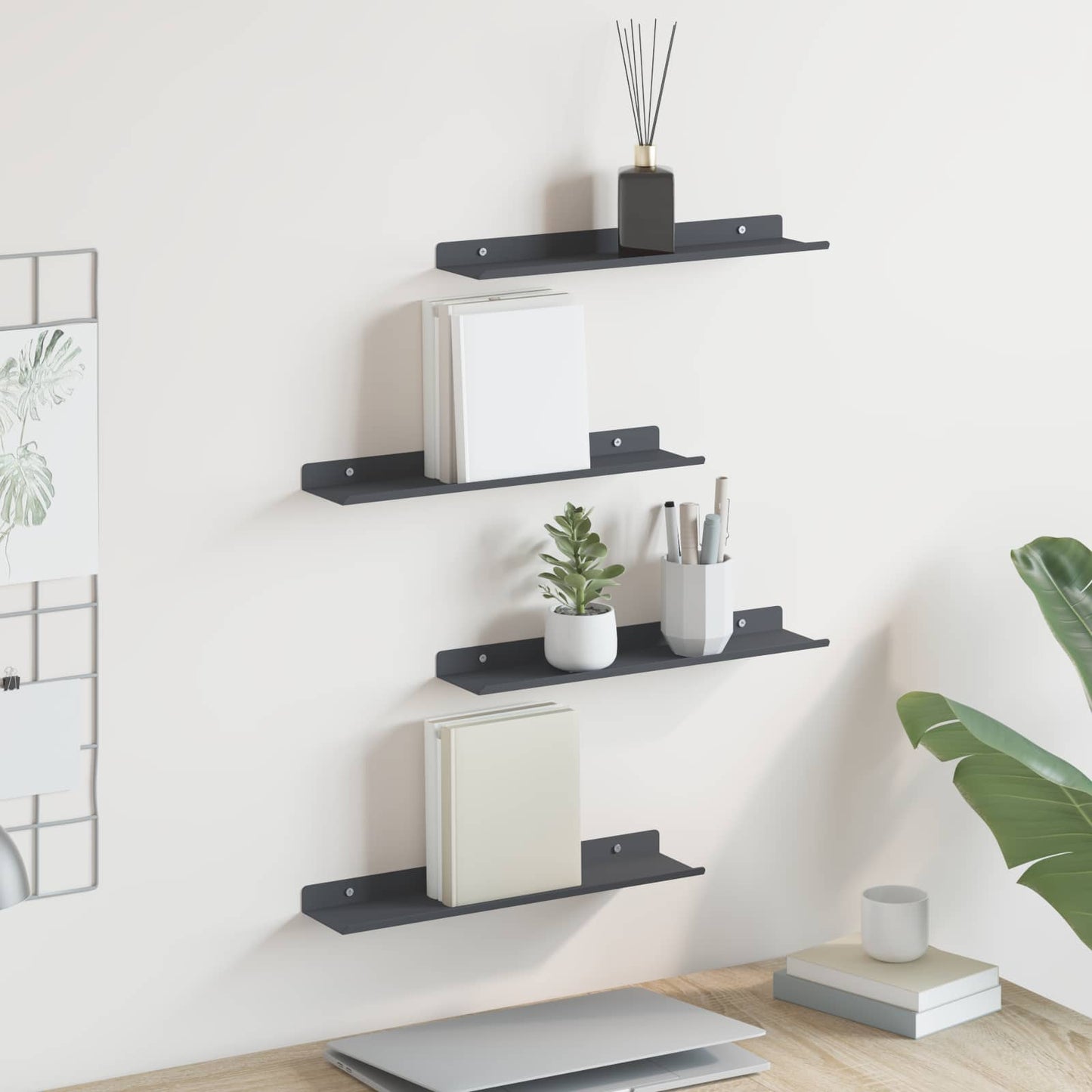 Floating Shelf 4 pcs Anthracite 40 x 8.5 x 2.5 cm Steel