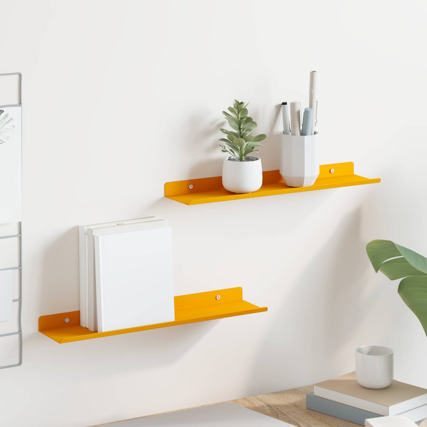 Floating Shelf 2 pcs Mustard Yellow 40 x 8.5 x 2.5 cm Steel