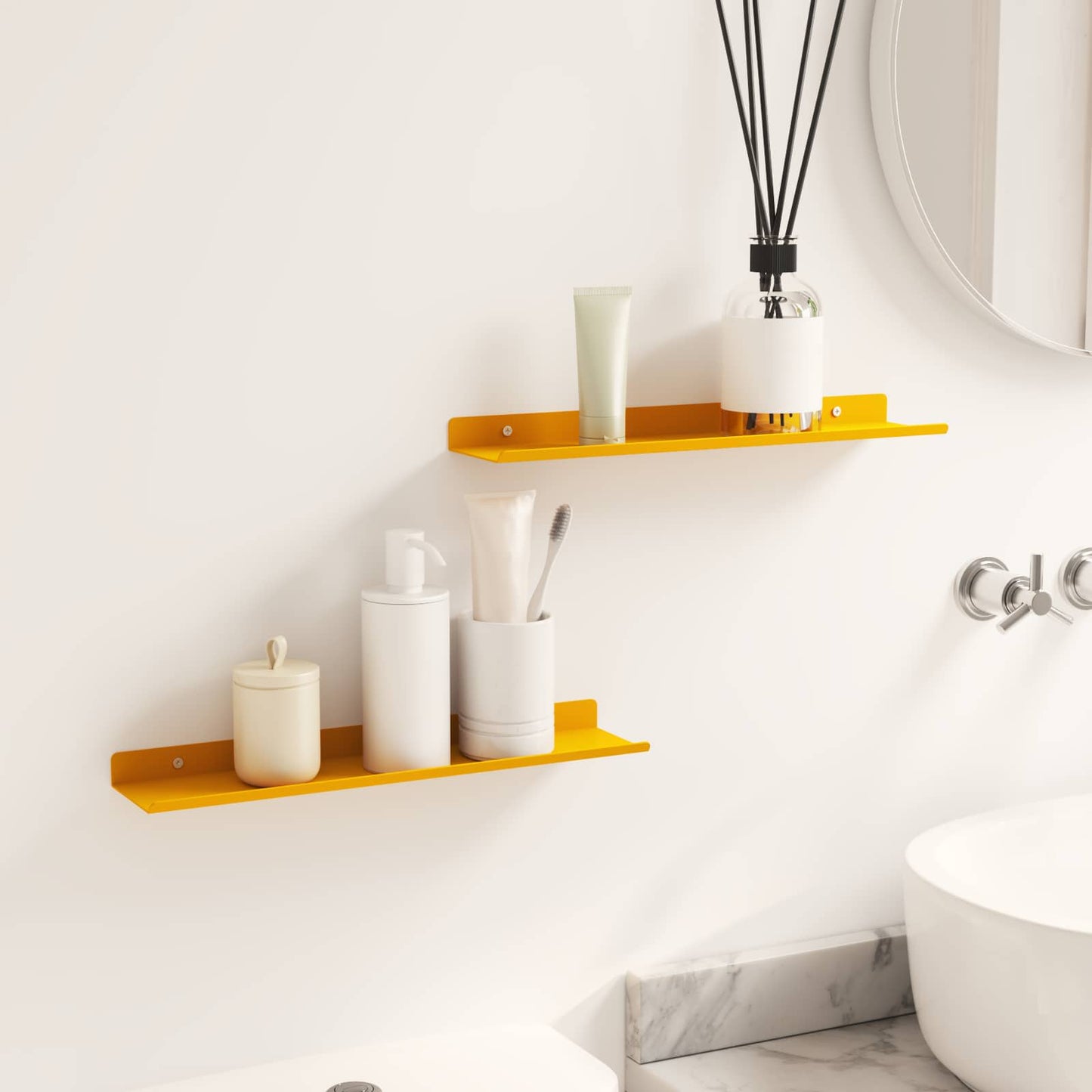 Floating Shelf 2 pcs Mustard Yellow 40 x 8.5 x 2.5 cm Steel