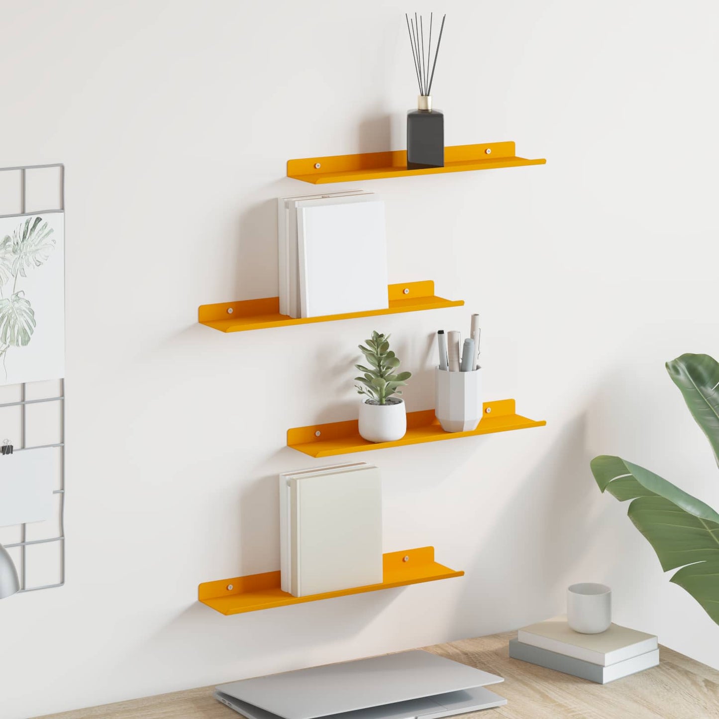 Floating Shelf 4 pcs Mustard Yellow 40 x 8.5 x 2.5 cm Steel