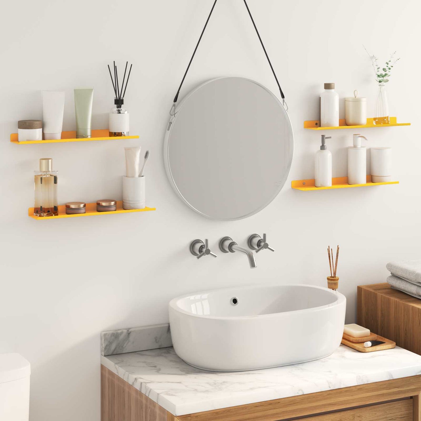 Floating Shelf 4 pcs Mustard Yellow 40 x 8.5 x 2.5 cm Steel