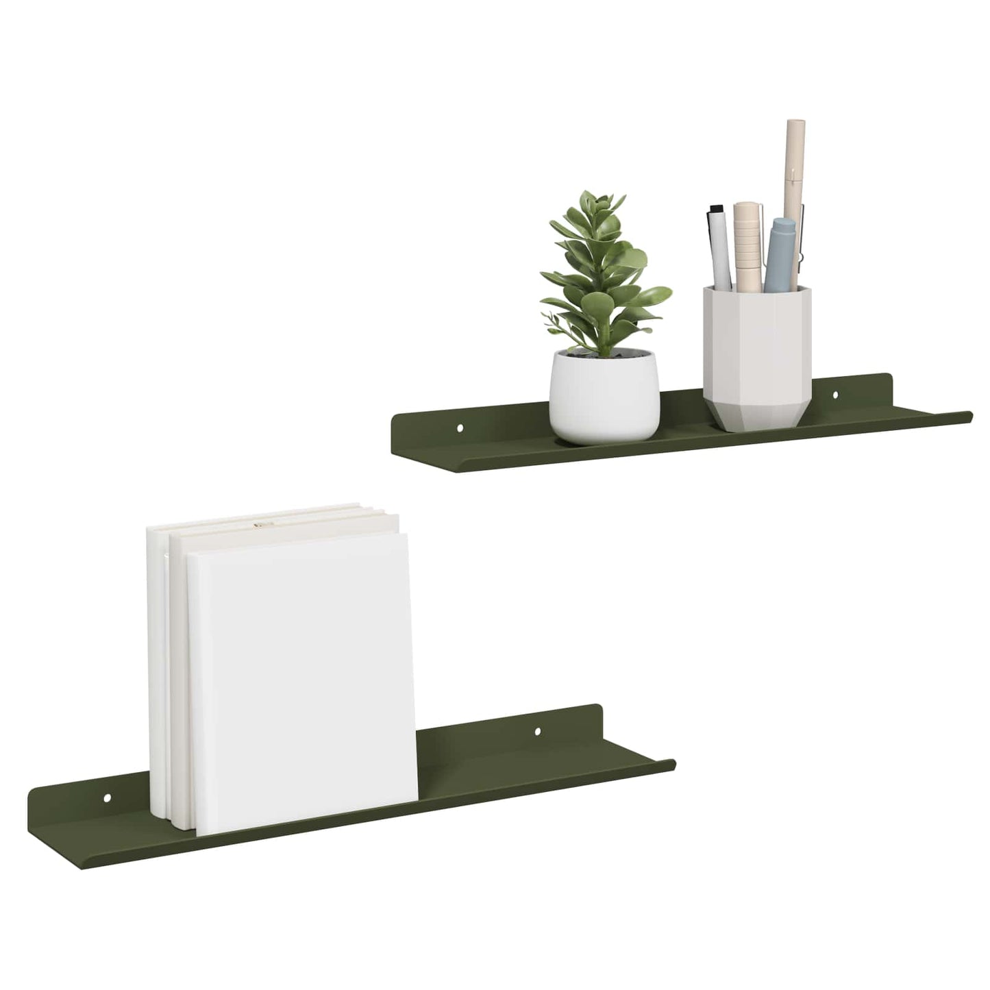 Floating Shelf 2 pcs Olive Green 40 x 8.5 x 2.5 cm Steel