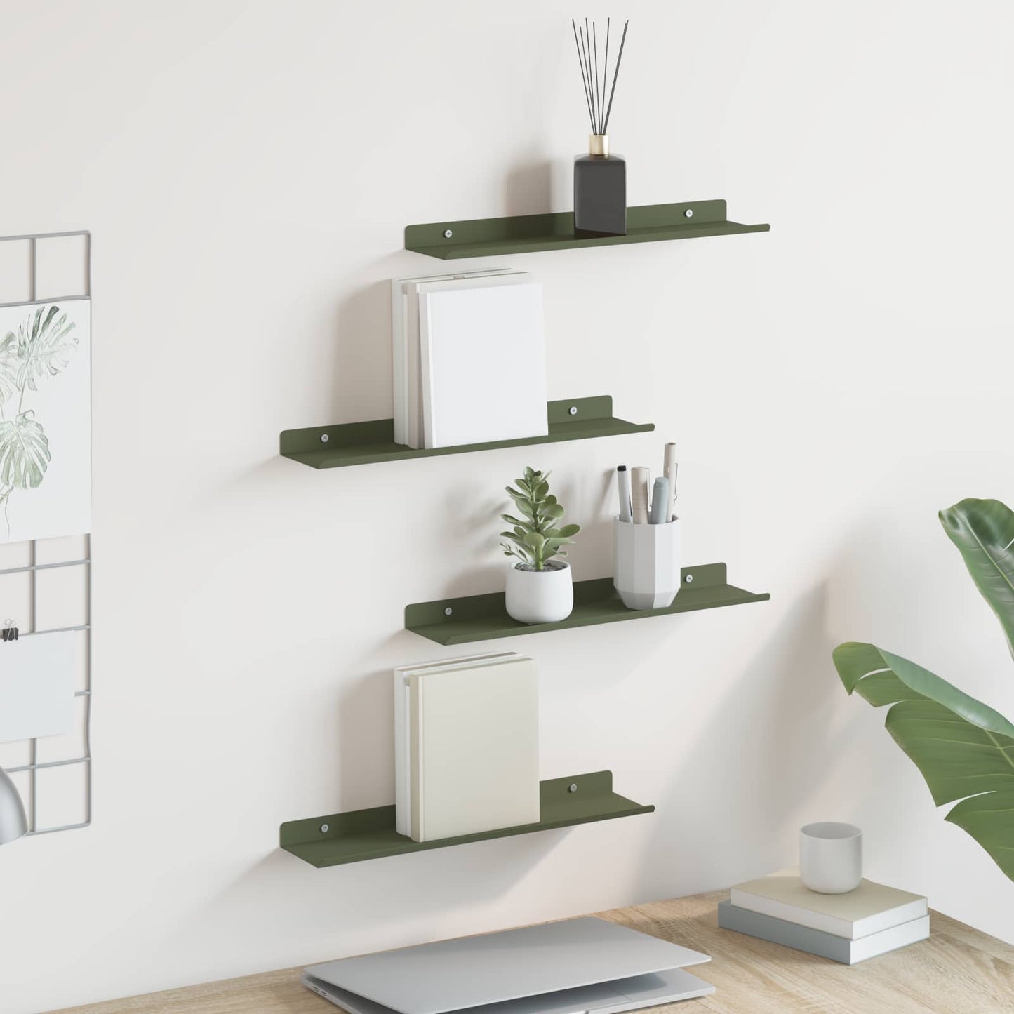 Floating Shelf 4 pcs Olive Green 40 x 8.5 x 2.5 cm Steel
