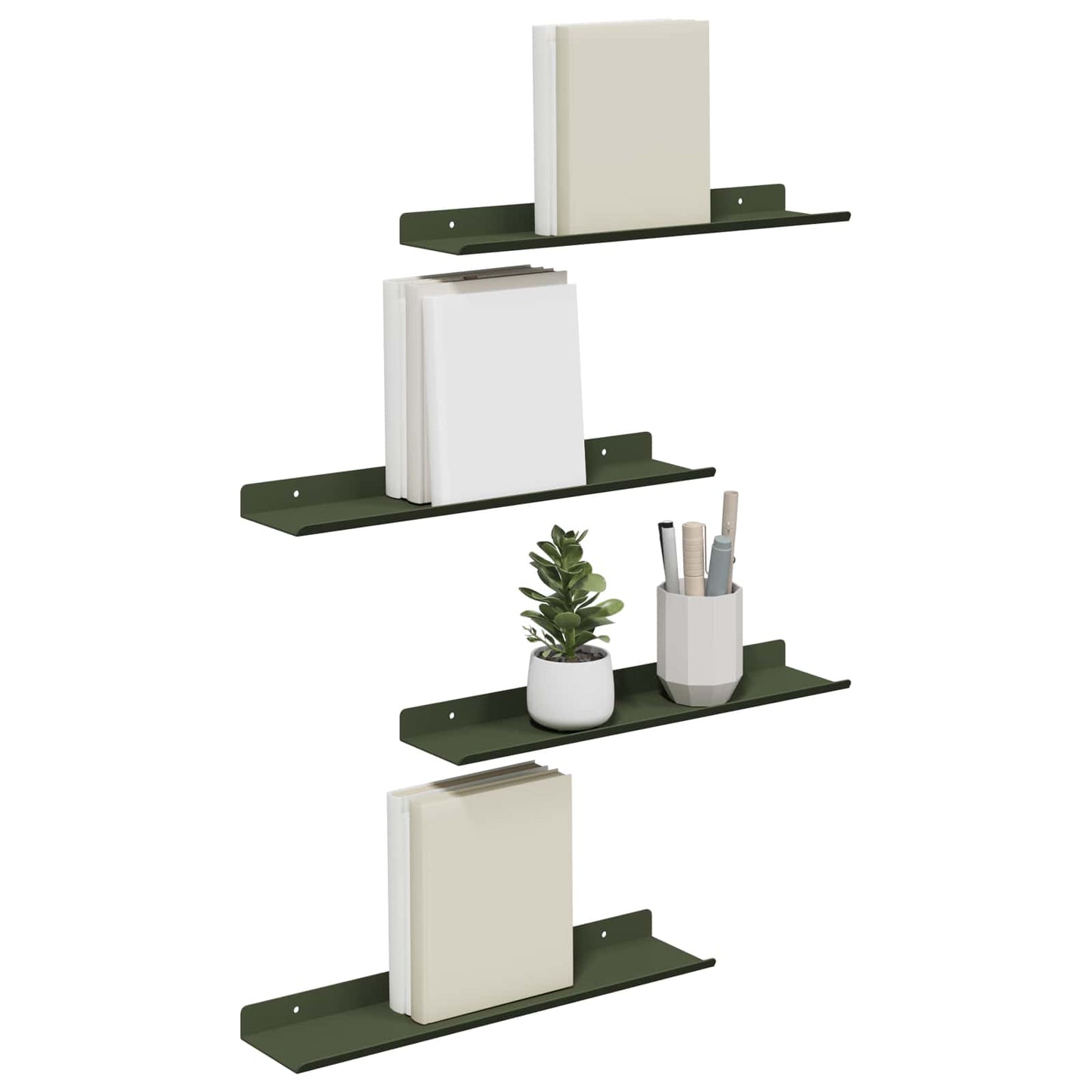 Floating Shelf 4 pcs Olive Green 40 x 8.5 x 2.5 cm Steel