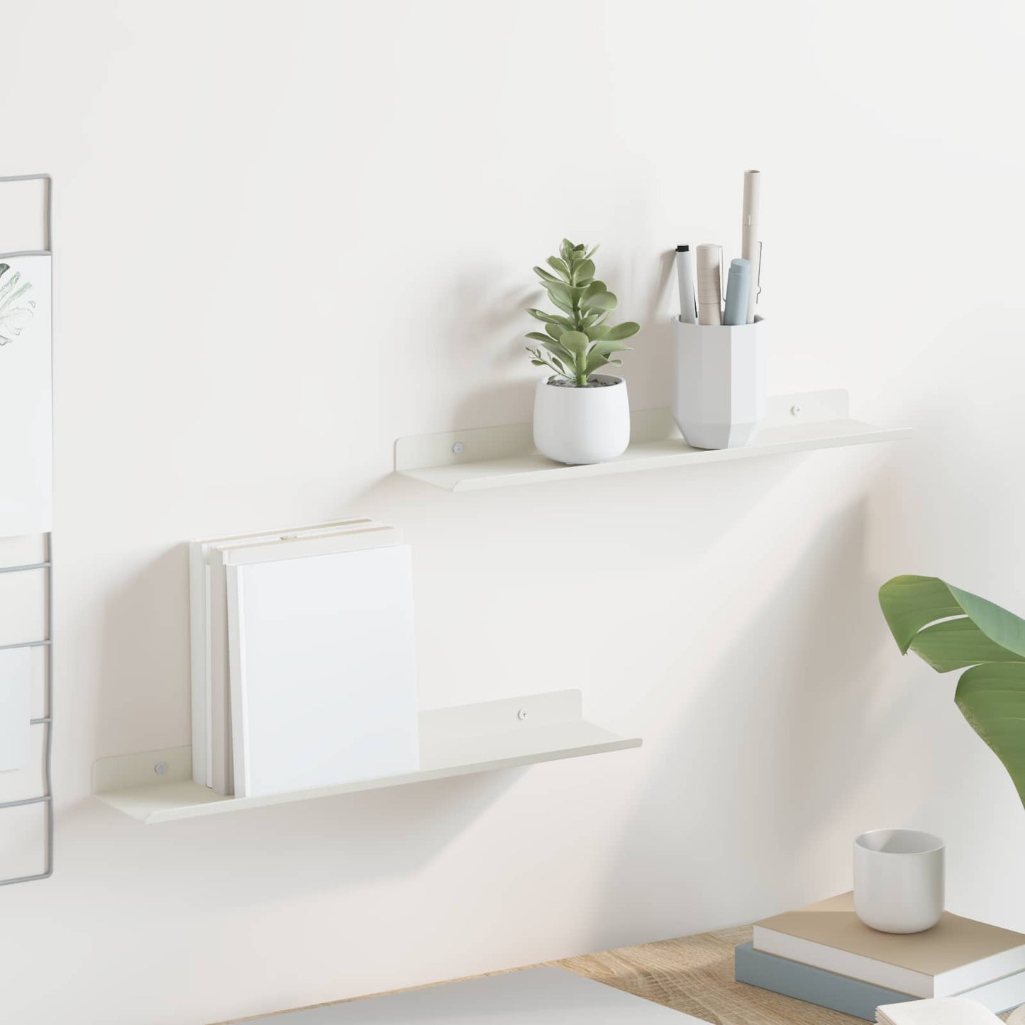 Floating Shelf Wall-mounted 2 pcs White 40 x 8.5 x 2.5 cm Steel